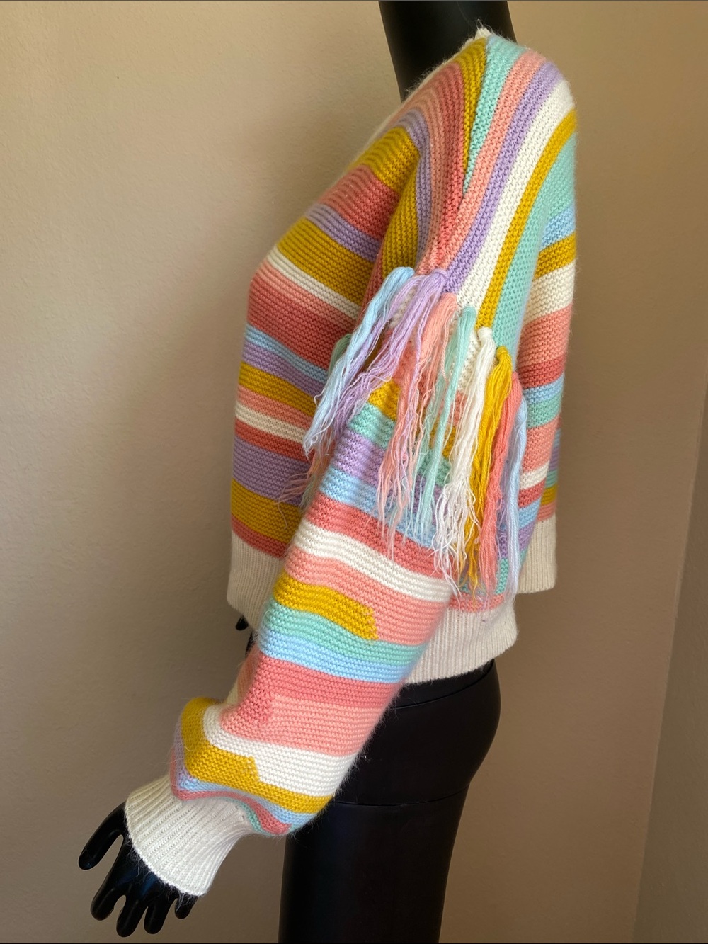 Kawaii Candyland Pastel Stripe Fringe Tassel Knit Sweater - Picture 5 of 9